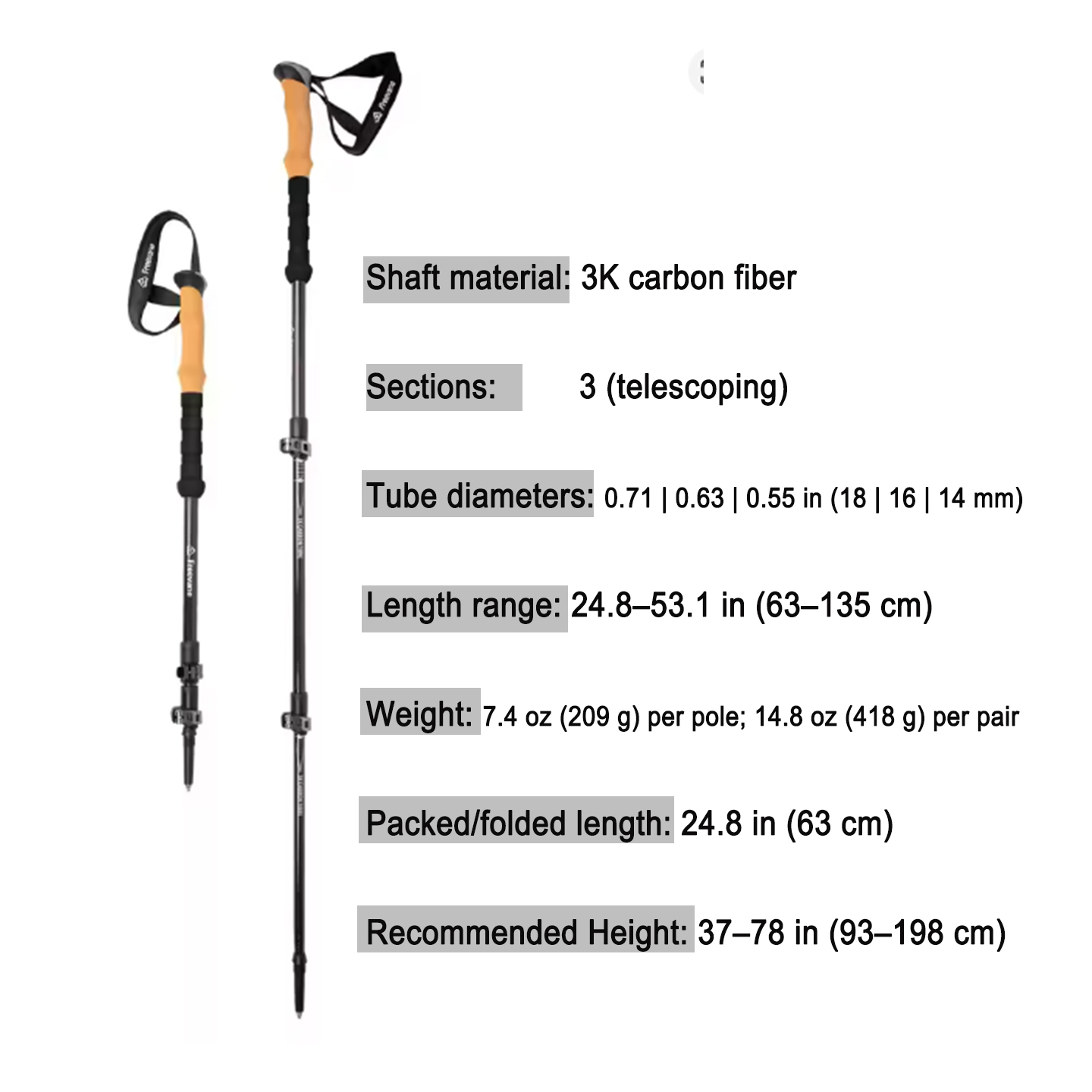 Bâtons de trekking ultralégers - Carbon Fiber Trekking Poles Ultralight Pair avis et prix